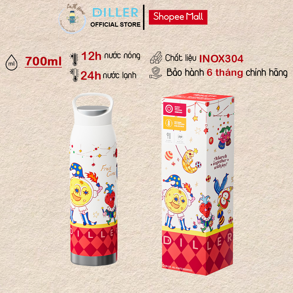 Diller D9659 Circus Thermos Bottle 700ml, 304 Stainless Steel, Handle, Hot and Cold