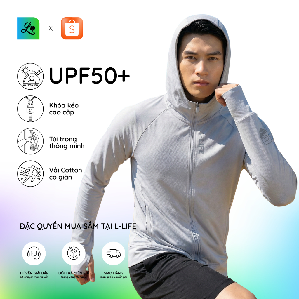 L-LIFE Mens 98% UV Sunscreen Jacket Light Cool วัสดุยืดหยุ่น
