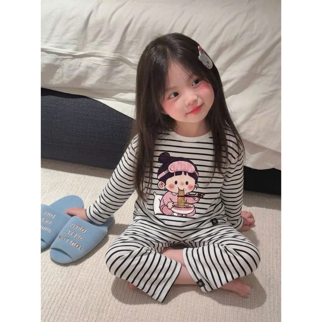 CHECKED SET { BASIC } LONG SLEEVES AVAILABLE IN 2 สี BLACK - WHITE FOR MOTHERS TO CHOOSE sz9-42kg. เ