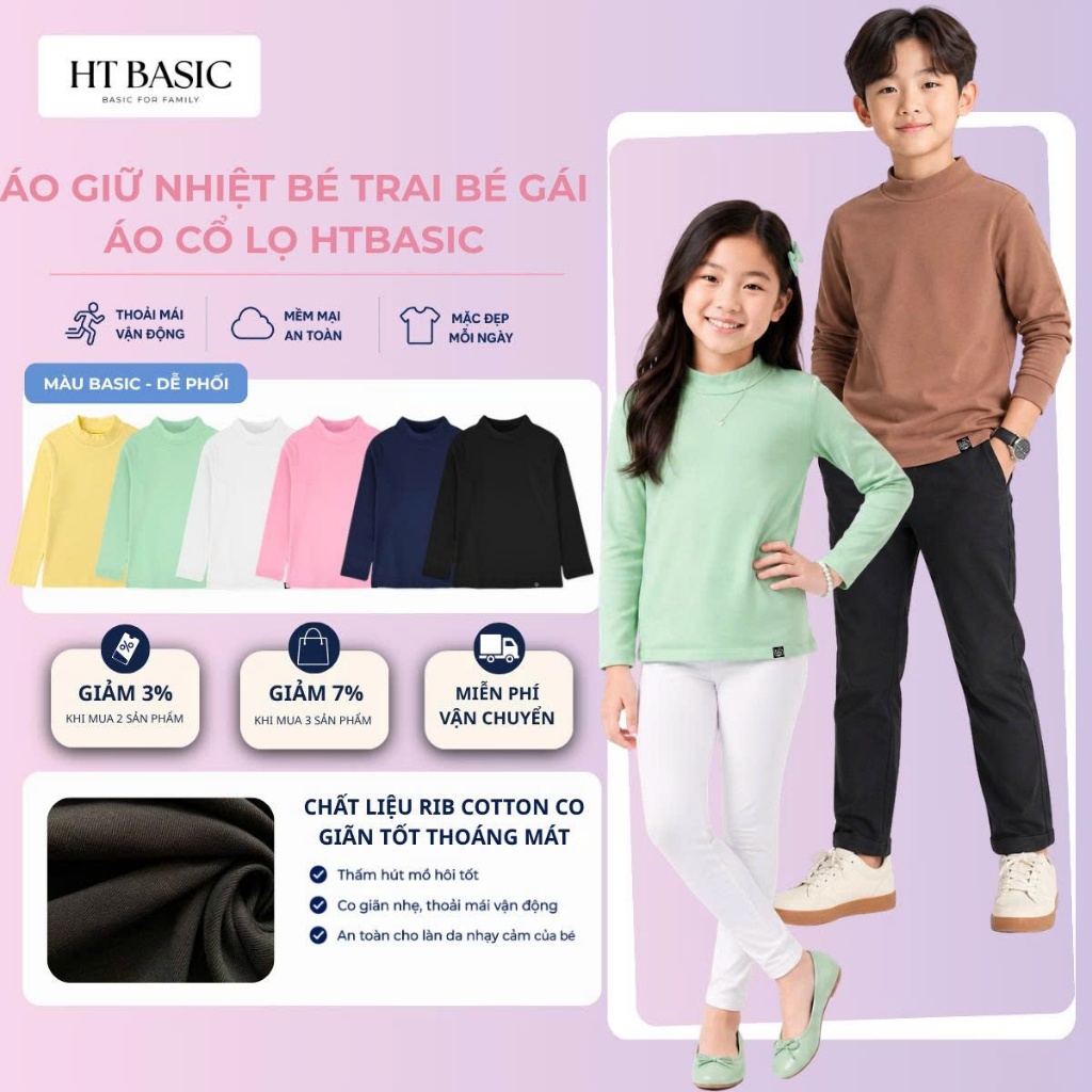 เสื้อกันความร้อนเด็กผู้หญิง H&T - คอเต่า 3 นิ้วขั้นพื้นฐานทําจากซี่โครงผ้าฝ้ายยืดนุ่มสําหรับเด็กทารก