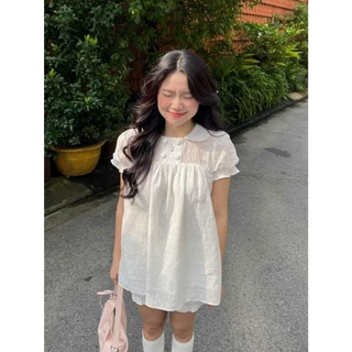 [AVAILABLE/Type 1] BABYDOLL DRESS WITH LOTUS COLLAR Puff Sleeve DAISY MOCHI FLOWER LACE 2MONDAY S65