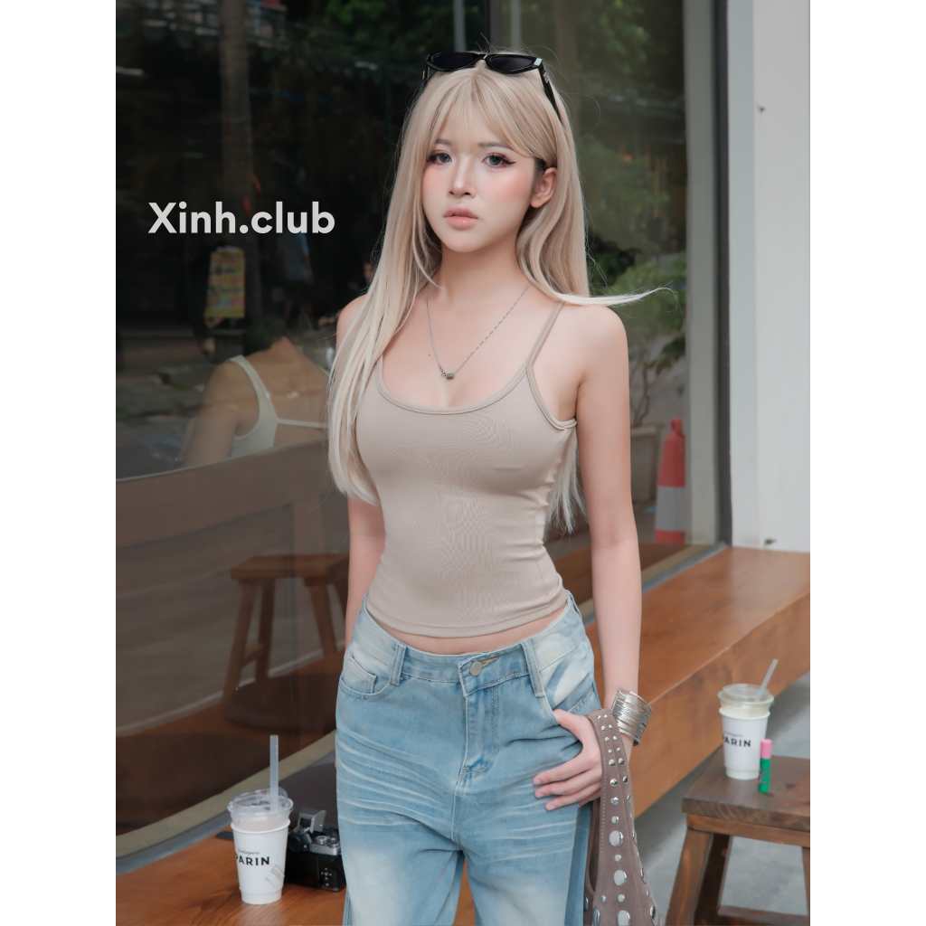 [Opening Deal] Xinh.club - เสื้อเชิ้ต 2 สายขั้นพื้นฐานผ้ายางยืดหนาเอวแบน - รหัส 60418