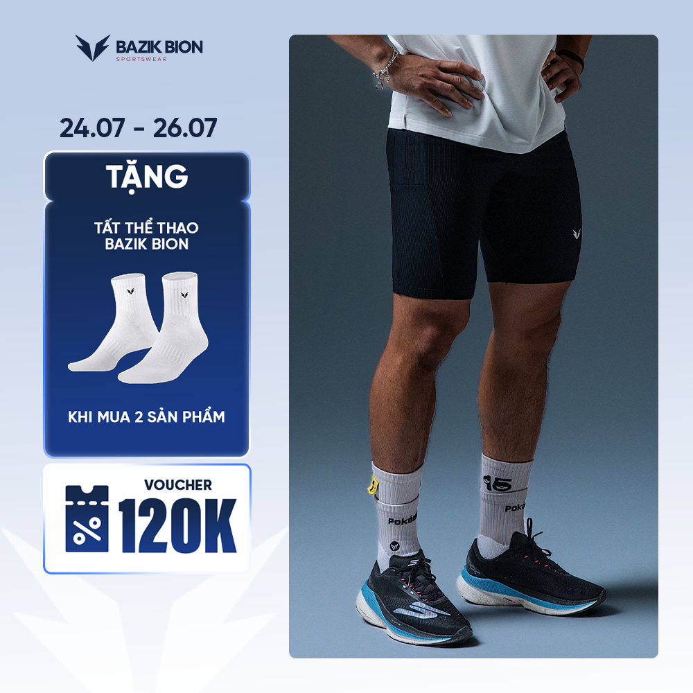 [HUYLEE] Bazik Bion Hybrid Compression Tights กางเกงวิ่งผู้ชาย 4-Way Stretch - Q18
