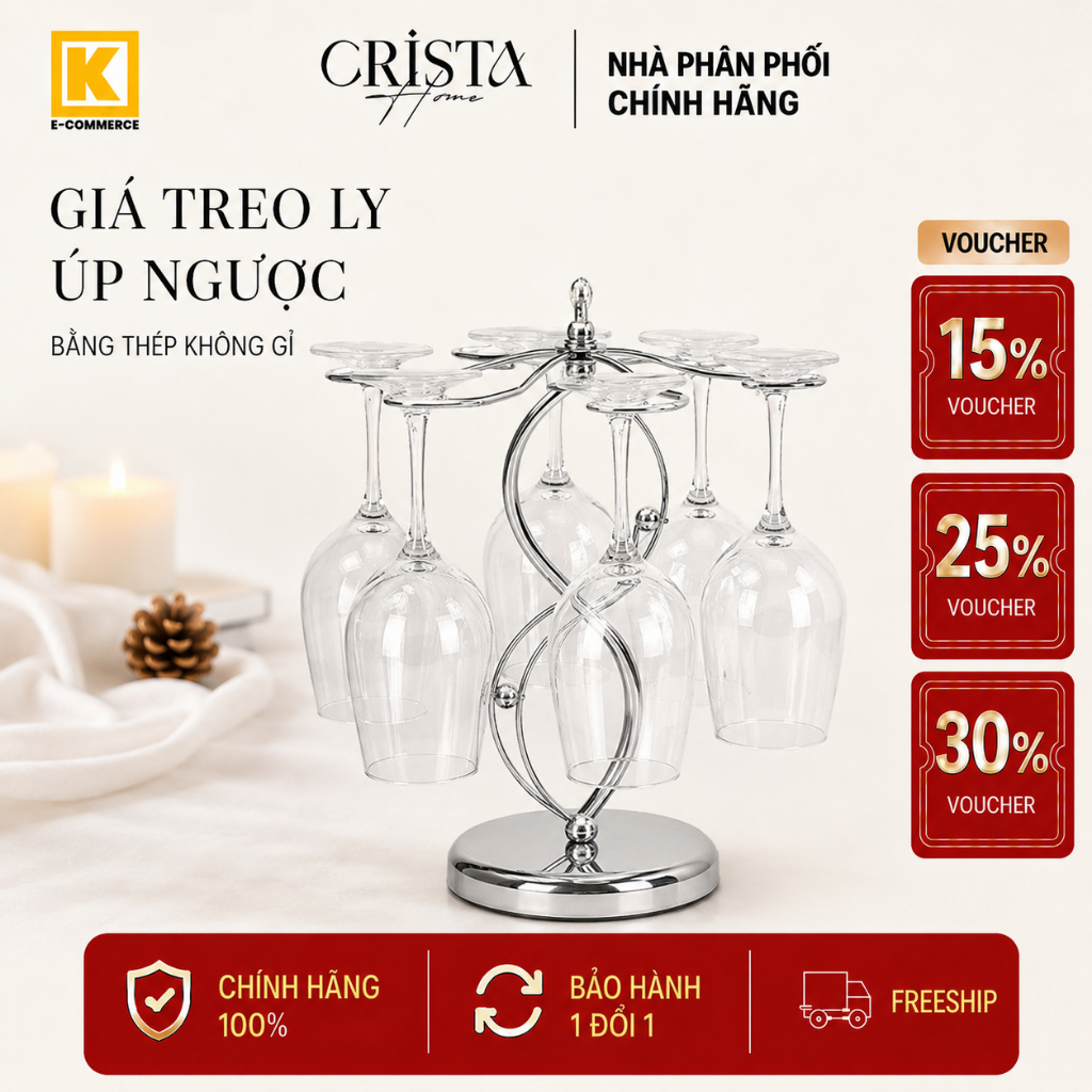 CRISTA HOME STAINLESS STEEL REVERSE CUP RACK - DECOR BAR COUNTER & DINING TABLE UC005