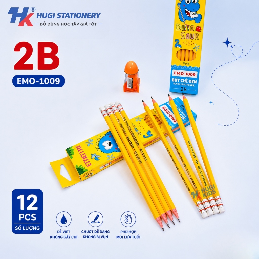 กล่องดินสอ G-Star EMO-1009 กล่อง 12 ชิ้นพร้อมปลายปากกา 2B - เขียนได้อย่างราบรื่น เส้นหนา ลายมือสวยงา