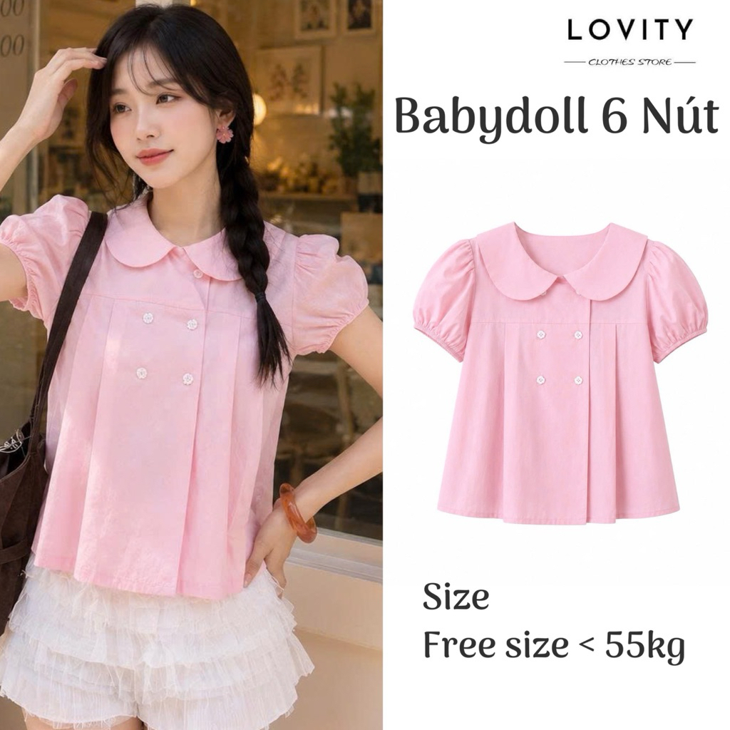 LOVITY BX248 เสื้อเชิ้ตเบบี้ดอลล์ผู้หญิงคอปกบัว 6 ปุ่มสไตล์เลดี้