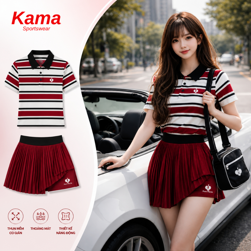 Kama Sport BP159 ชุดลูกผักดองผู้หญิง เสื้อโปโลผสมกระโปรงยางยืดแบบนุ่มสําหรับฝึกซ้อมลูกดอง เทนนิส แบดมินตัน