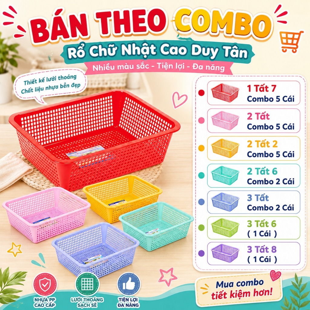 Duy Tan 1T7 ถึง 3T8 ตะกร้าสี่เหลี่ยมสูง – ตะกร้าเก็บของพลาสติกอเนกประสงค์