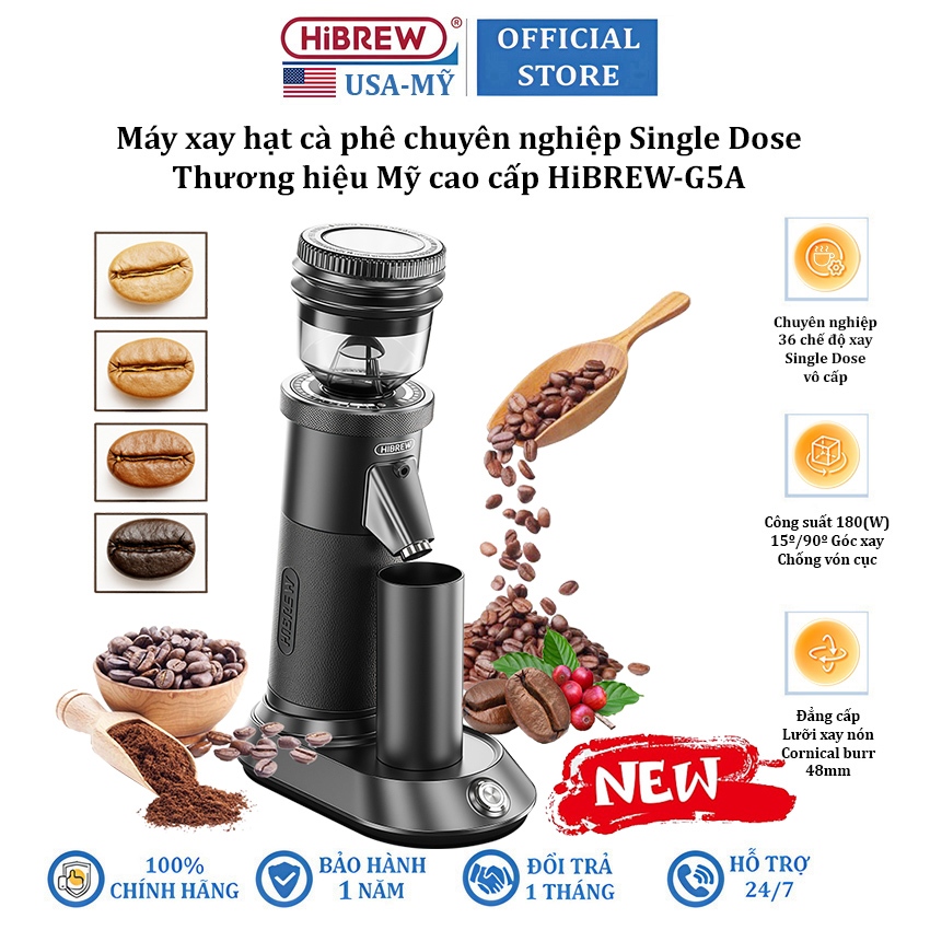 เครื่องบดเมล็ดกาแฟมืออาชีพ Single Dose พร้อมโหมดการบด 36 โหมด ยี่ห้อ HiBREW G5A - อัพเกรด G5