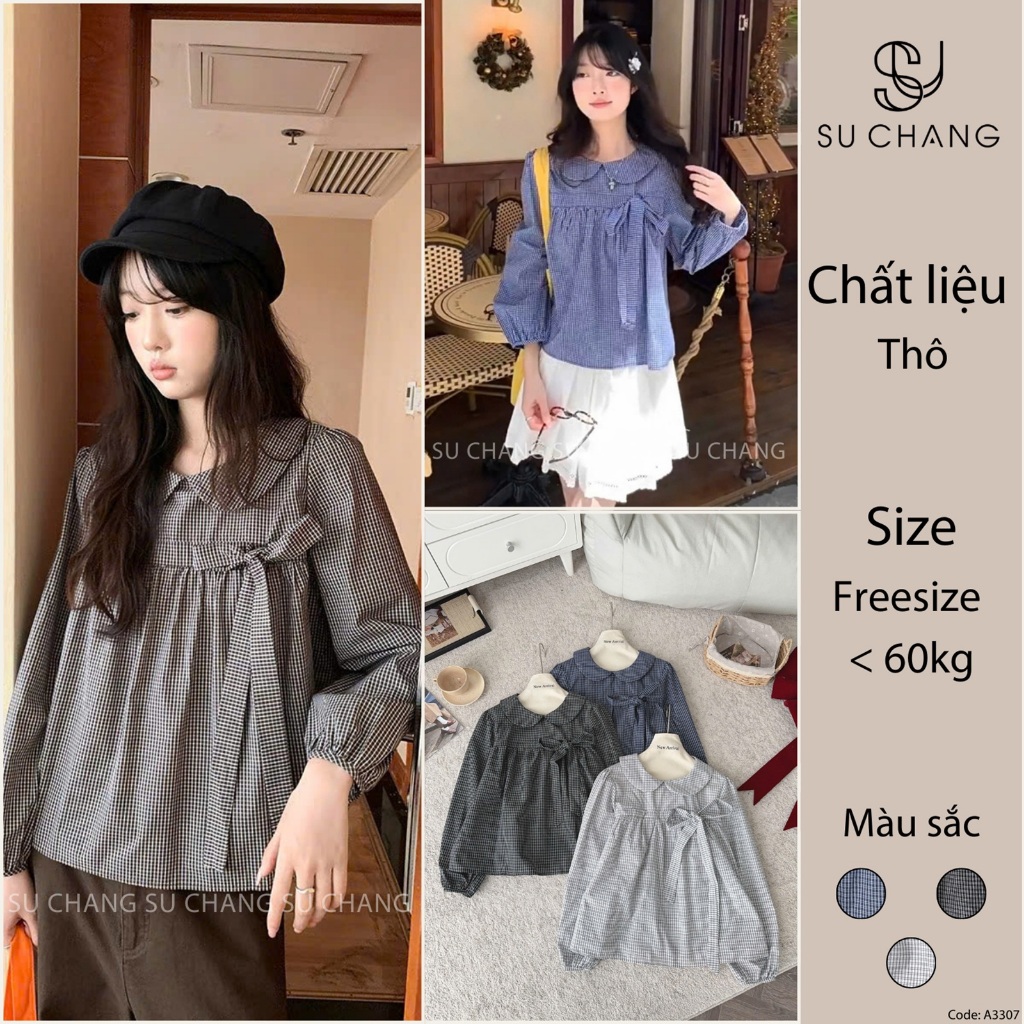 Babydoll เสื้อ Lotus Collar Bow อกหยาบติดกระดุมกลับ 61424 A3307 Su Chang แฟชั่นผู้หญิง