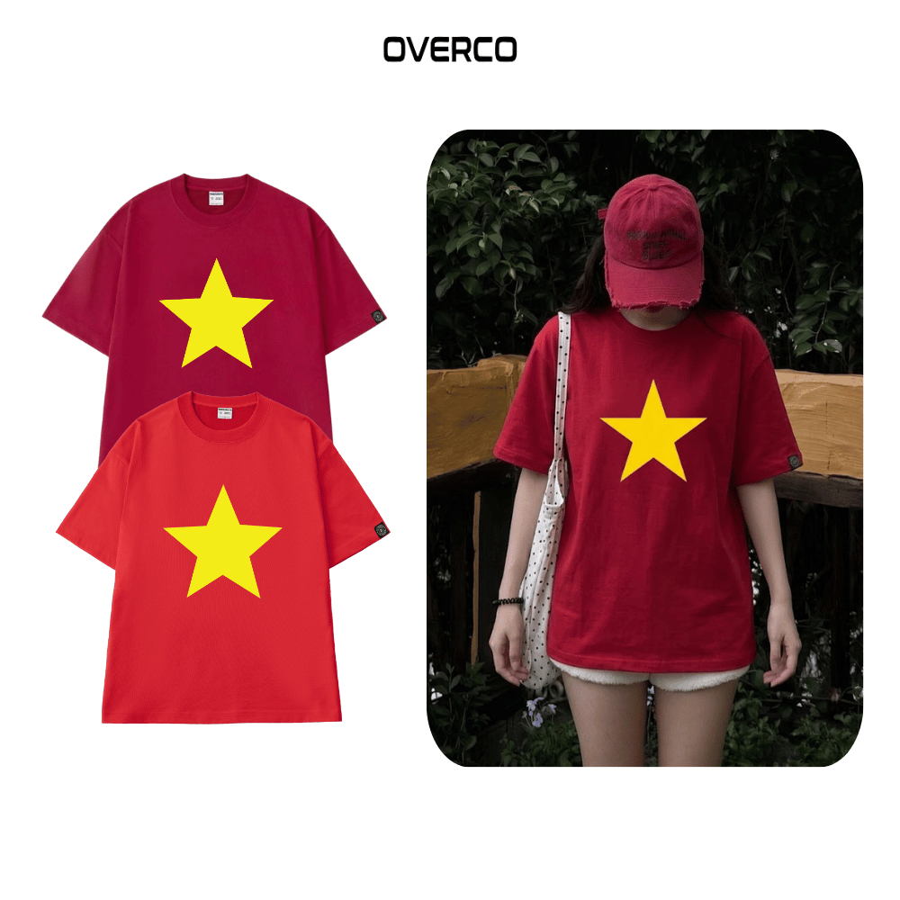 เสื้อยืด Red Flag Yellow Star Big Star V2 สําหรับผู้ชายและผู้หญิง ผ้าคอตตอนคุณภาพสูง นุ่ม เรียบ เท่ 