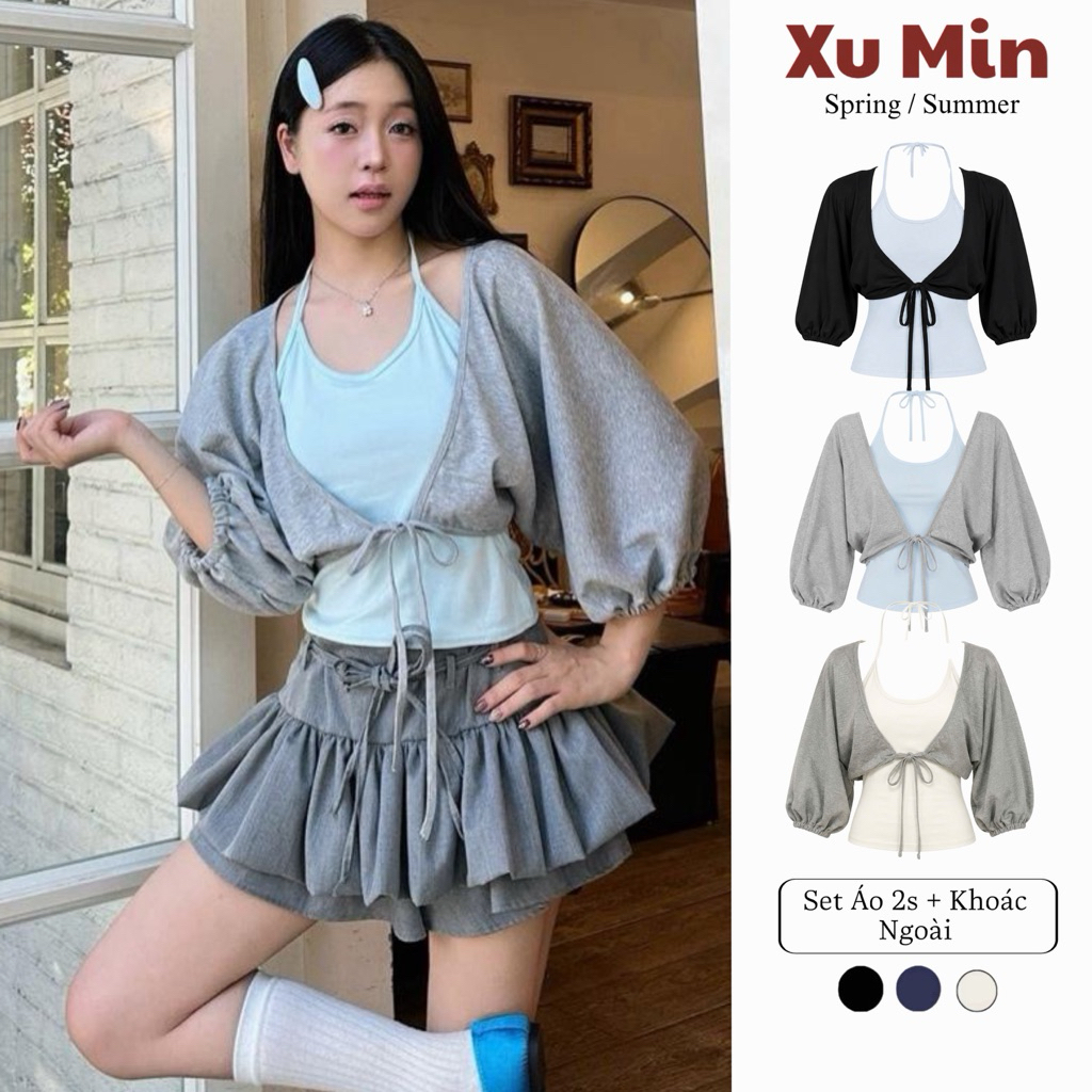 เสื้อ Xu Min Min (2S เสื้อ + เสื้อตัวนอก) ผ้าฝ้ายแขนไม่ซ้ํา (เสื้อ 2s + เสื้อตัวนอกแขนกุด)