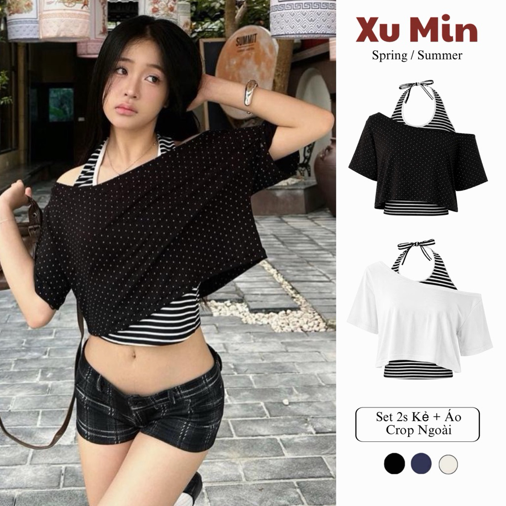 (แยกชุด) เสื้อยืดแขนสั้น Xu Min Cropped + เสื้อเชิ้ต 2s อินเทรนด์