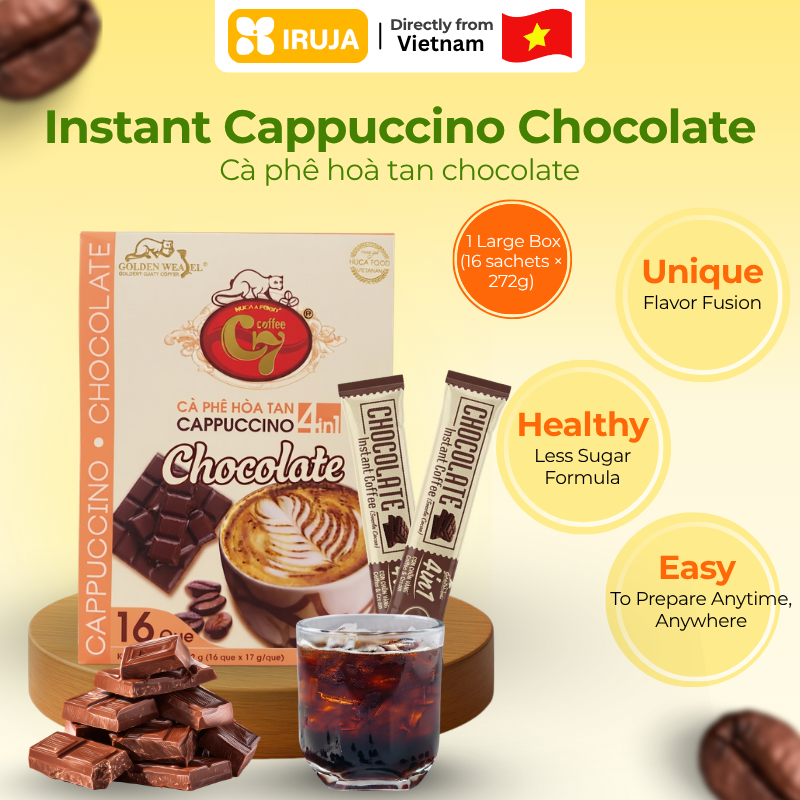 [IRUJA VIETNAM] INSTANT COFFEE 4-IN-1 CAPPU CHOCO GOLDEN WEASEL C7 16 SACHETS X 17G (272G)