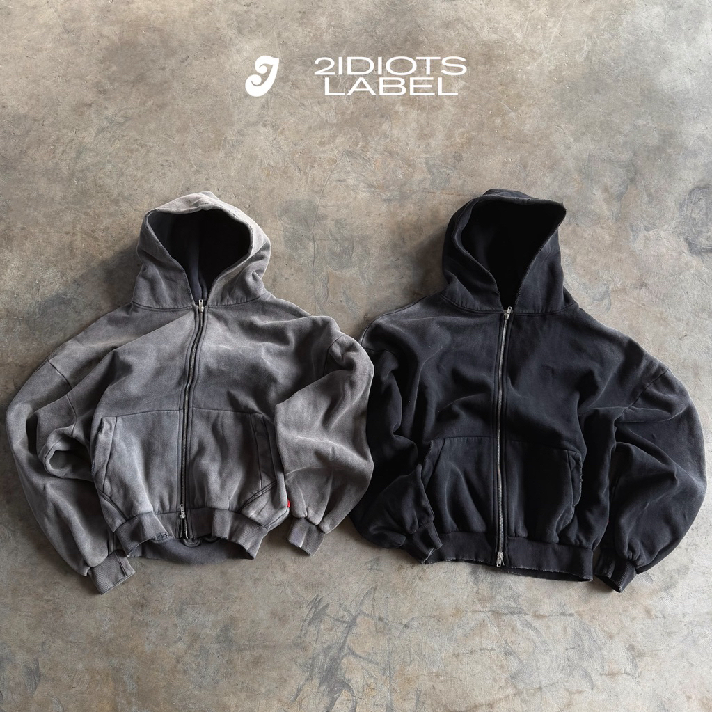 WASHED ZIP HOODIE / WASHED ZIP-UP HOODIE 2IDIOTS.LABEL