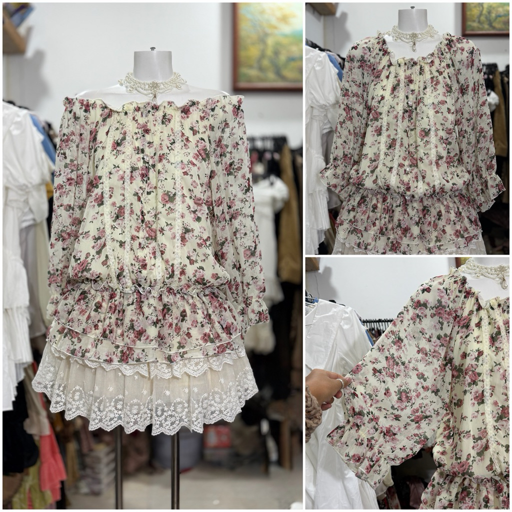 [2hand_thrift] เสื้อชีฟองลายดอกไม้ Lady L อก 86-100 ยาว 67