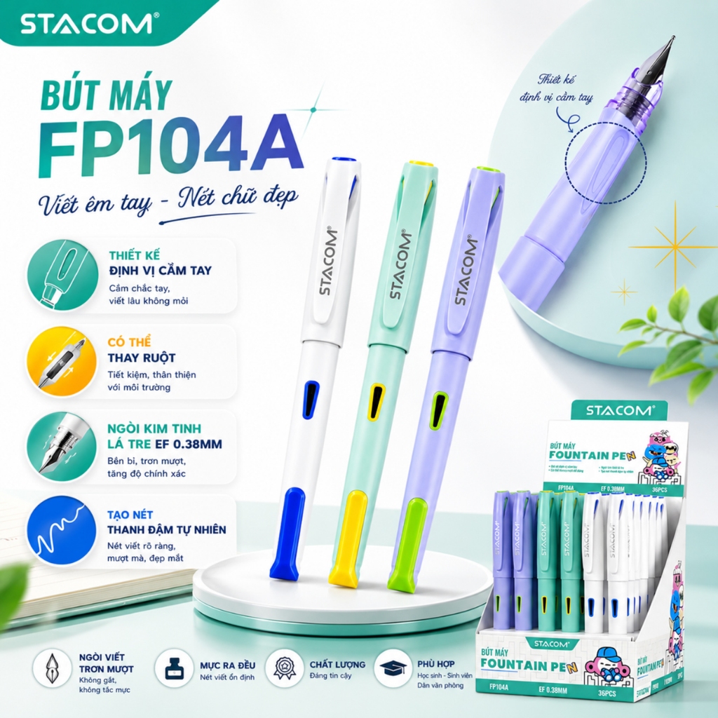 ปากกาหมึกซึมปลายปากกาเล็ก Stacom ปลายปากกา EF 0.38 มม. พร้อมปั๊มหมึก 1 อันพร้อม Stacom FP105, FP104A