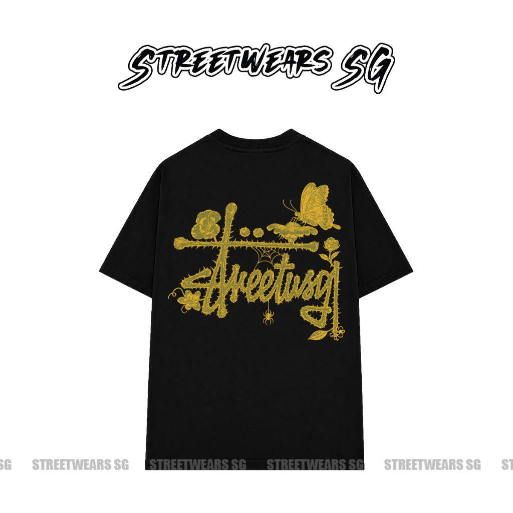 เสื้อยืด CIRCLE FLORAL VINES - ผ้าฝ้ายคุณภาพสูง - UNISEX Loose FORM - STREETWEARS SG - SWSG992