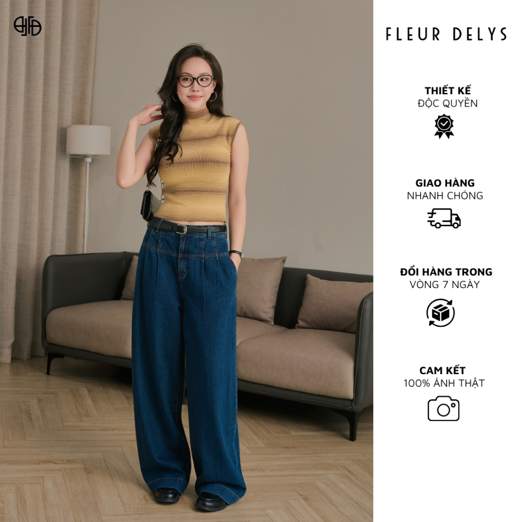 กางเกงยีนส์ขาตรงผู้หญิงกระเป๋าแนวตั้ง 2 Blue Hack Fleurs Shape DL26XQJ159