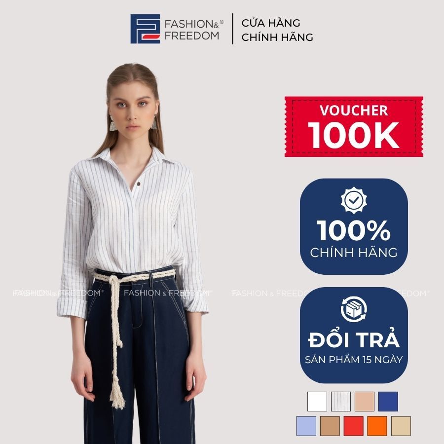 เสื้อเชิ้ตผ้าลินินผู้หญิง F2 Fashion & Freedom คอปกเยอรมัน แขนยาวเรียบหรู มีหลายสี SMW360