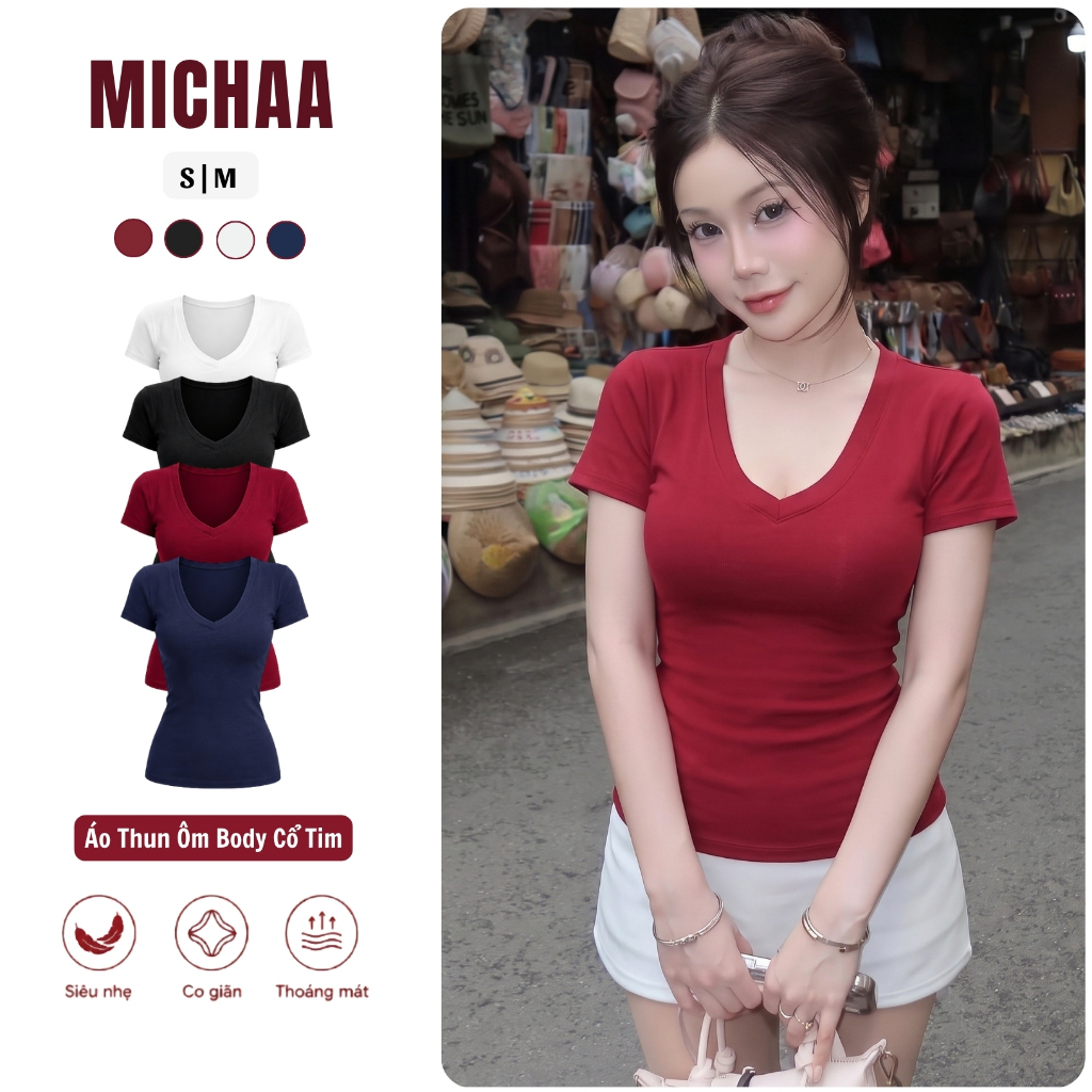 เสื้อยืดผู้หญิง Basic Plain T-shirt – เสื้อยืดแขนสั้นผู้หญิงทําจากผ้าฝ้ายคุณภาพสูง 4-Way Stretch Mic