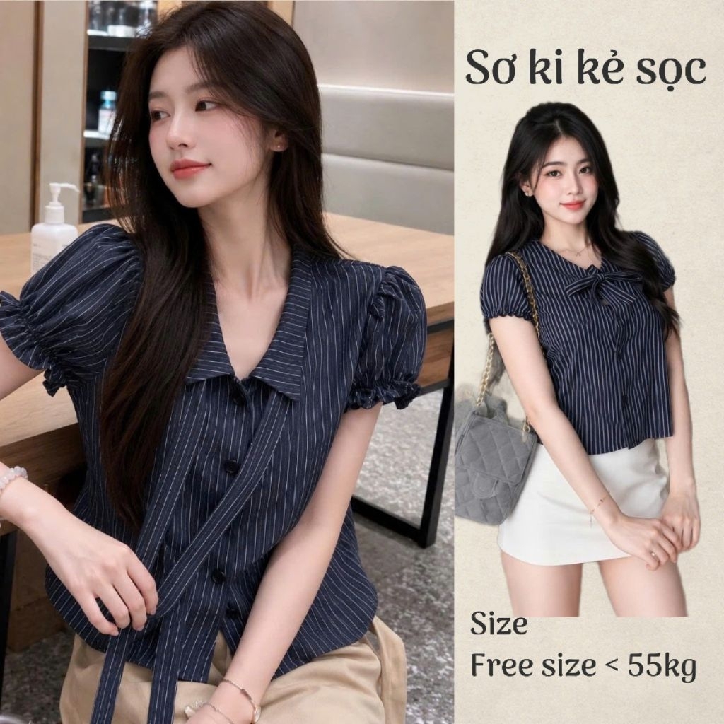 เสื้อคอปกเสื้อกั๊กเกาหลีผู้หญิงลายทางสวย โลก้า SMD26