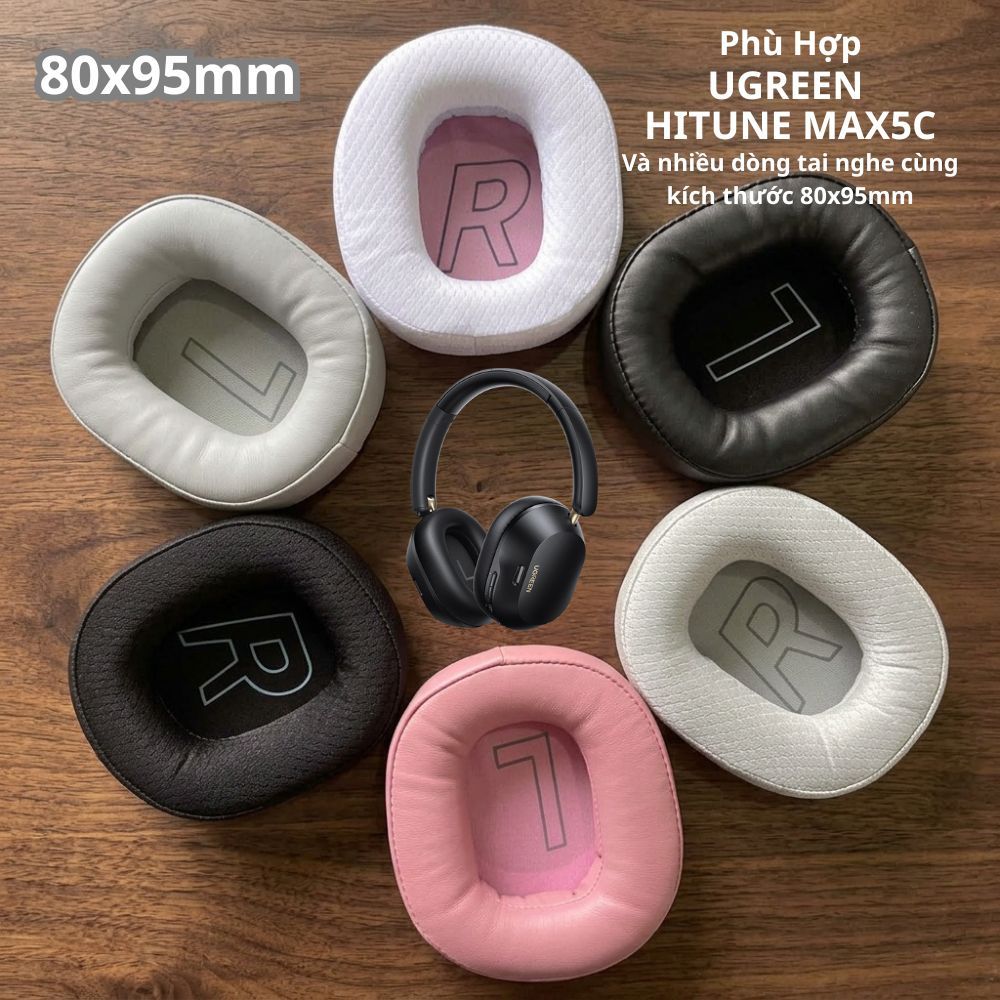 UGREEN HiTune Max5C เบาะหูฟัง 80x95 มม.ผ้าตาข่ายหนัง PU เมมโมรี่โฟมเปลี่ยนเรียบและทนทาน