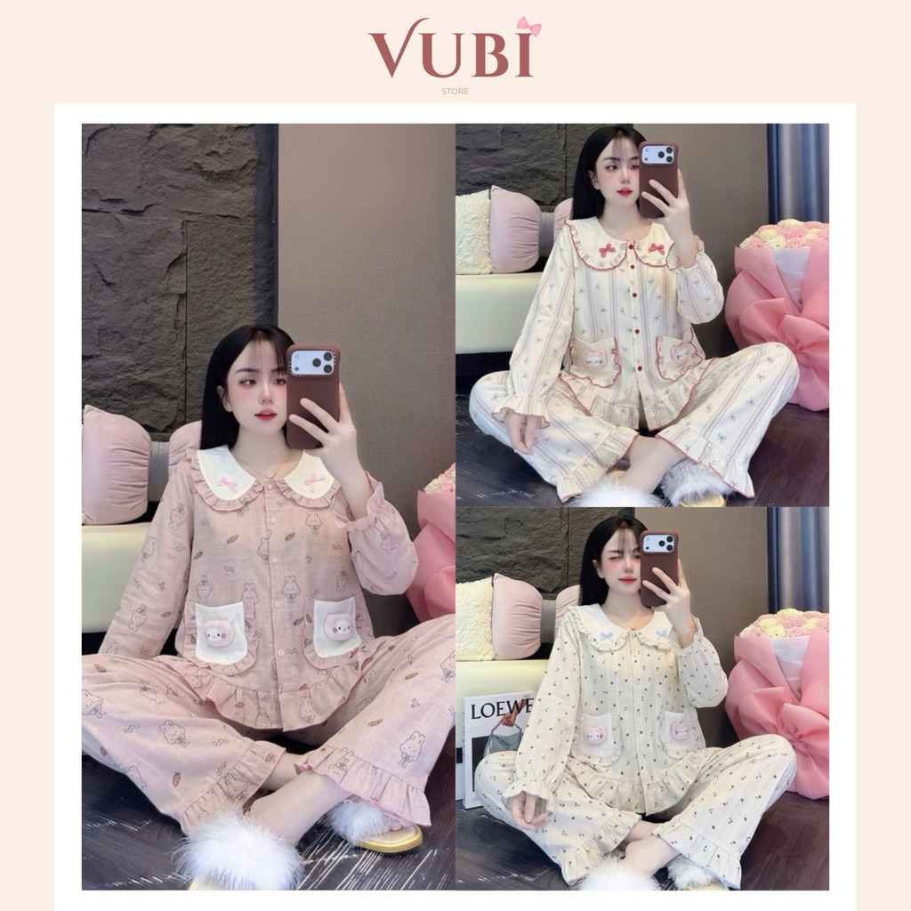 PYJAMA WOMENS PADDY SET LONG SLEEVES LOTUS COLLAR LONG PANTS WITH BOWN NECK