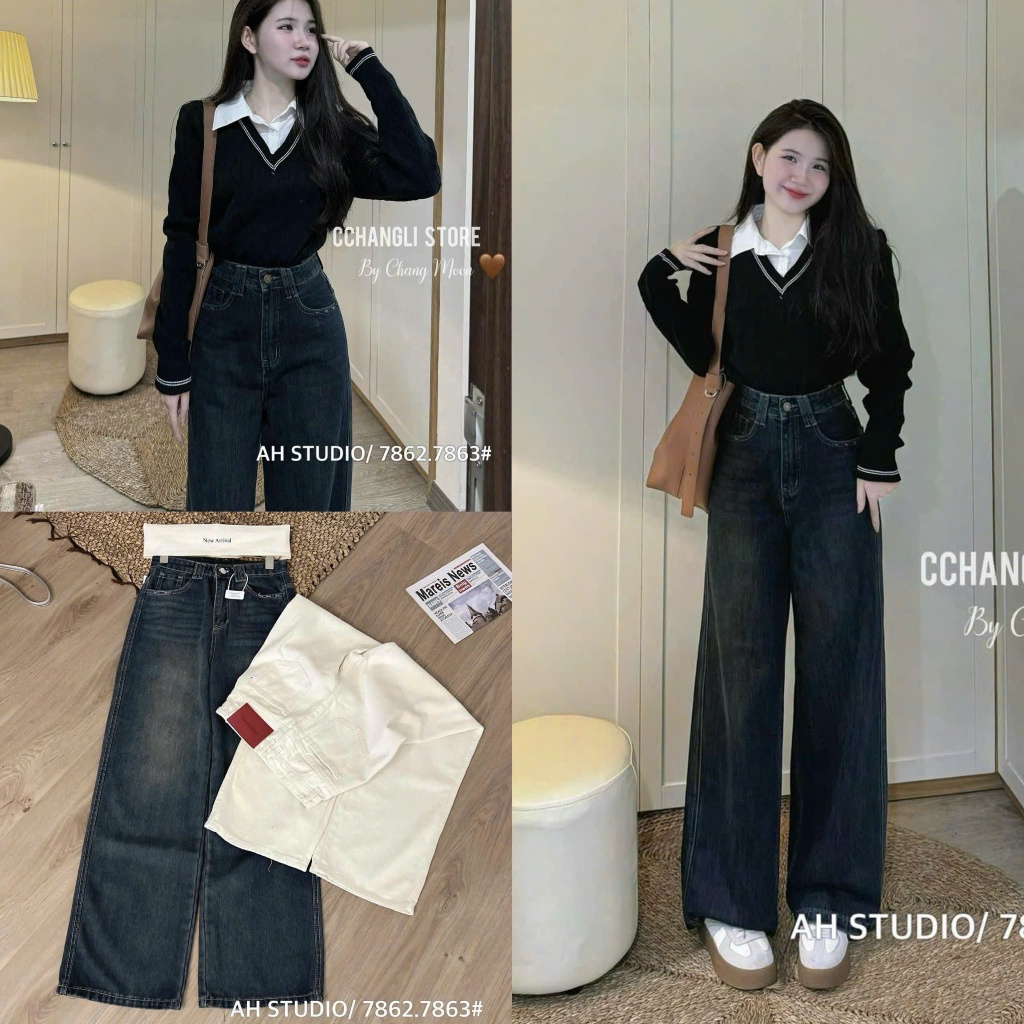 [Q7862] STRAIGHT POCKET JEANS metwo.dearu - กางเกงยีนส์หนัง mac เอวสูงส้นหนา ulzzang ของเกาหลี long 