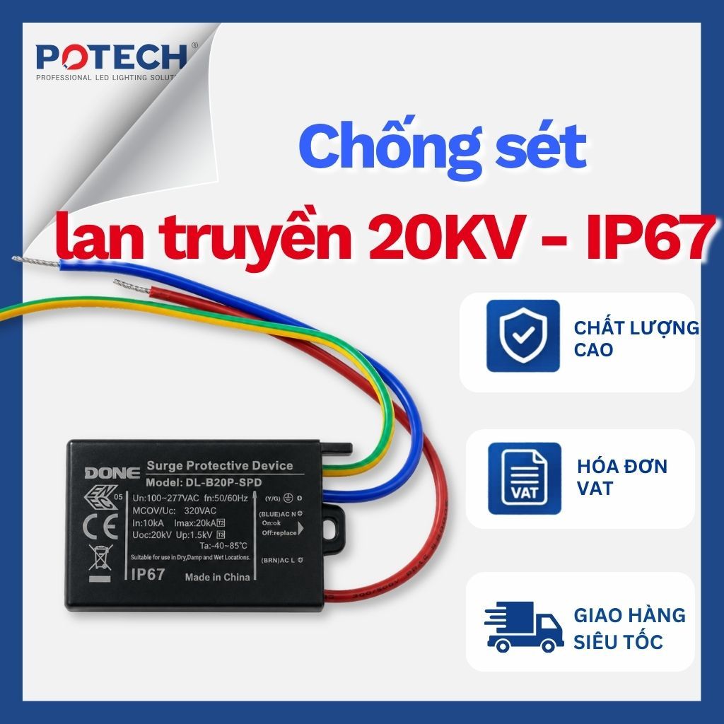ป้องกันไฟกระชาก DONE DL-B20P-SPD – 20KV/20KA – IP67 – การปกป้อง LED