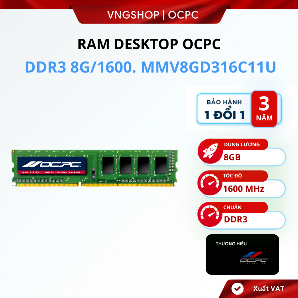 RAM DESKTOP OCPC DDR3 8G/1600. รหัส MMV8GD316C11U (ขายกับ MAin Winnfox) [รับประกัน 36T]