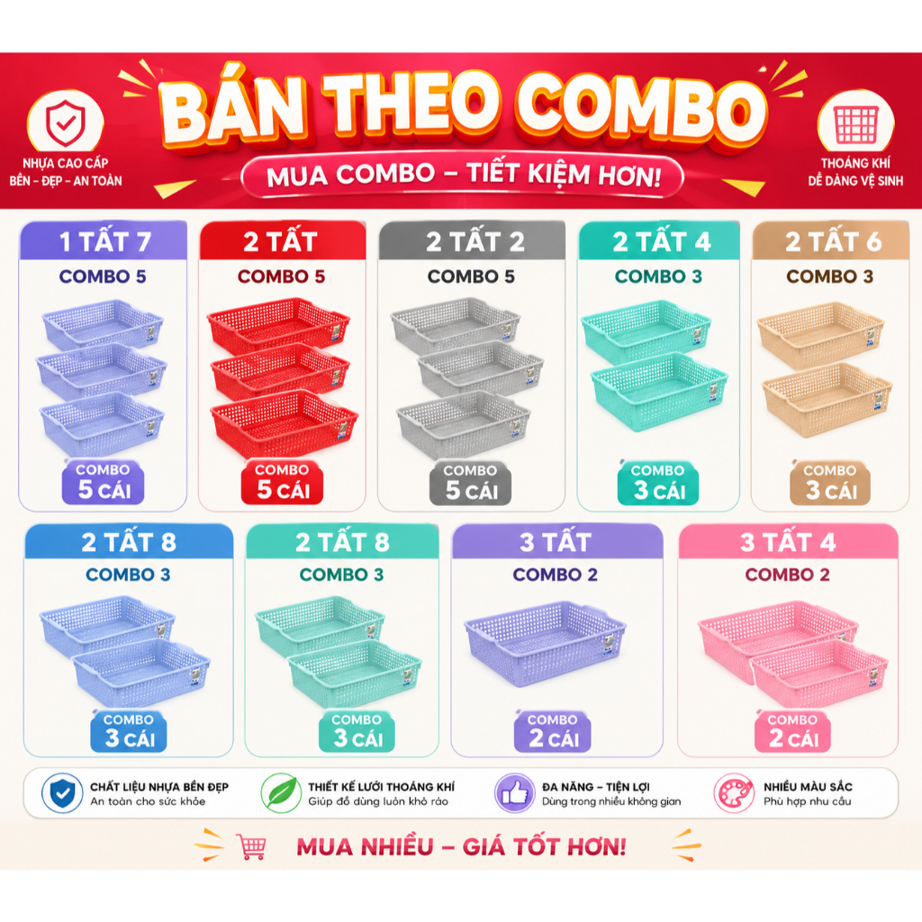 Duy Tan ตะกร้าสี่เหลี่ยมมัลติฟังก์ชั่น 1T7 ถึง 3T4 – ตะกร้าเก็บของพลาสติกระบายอากาศได้