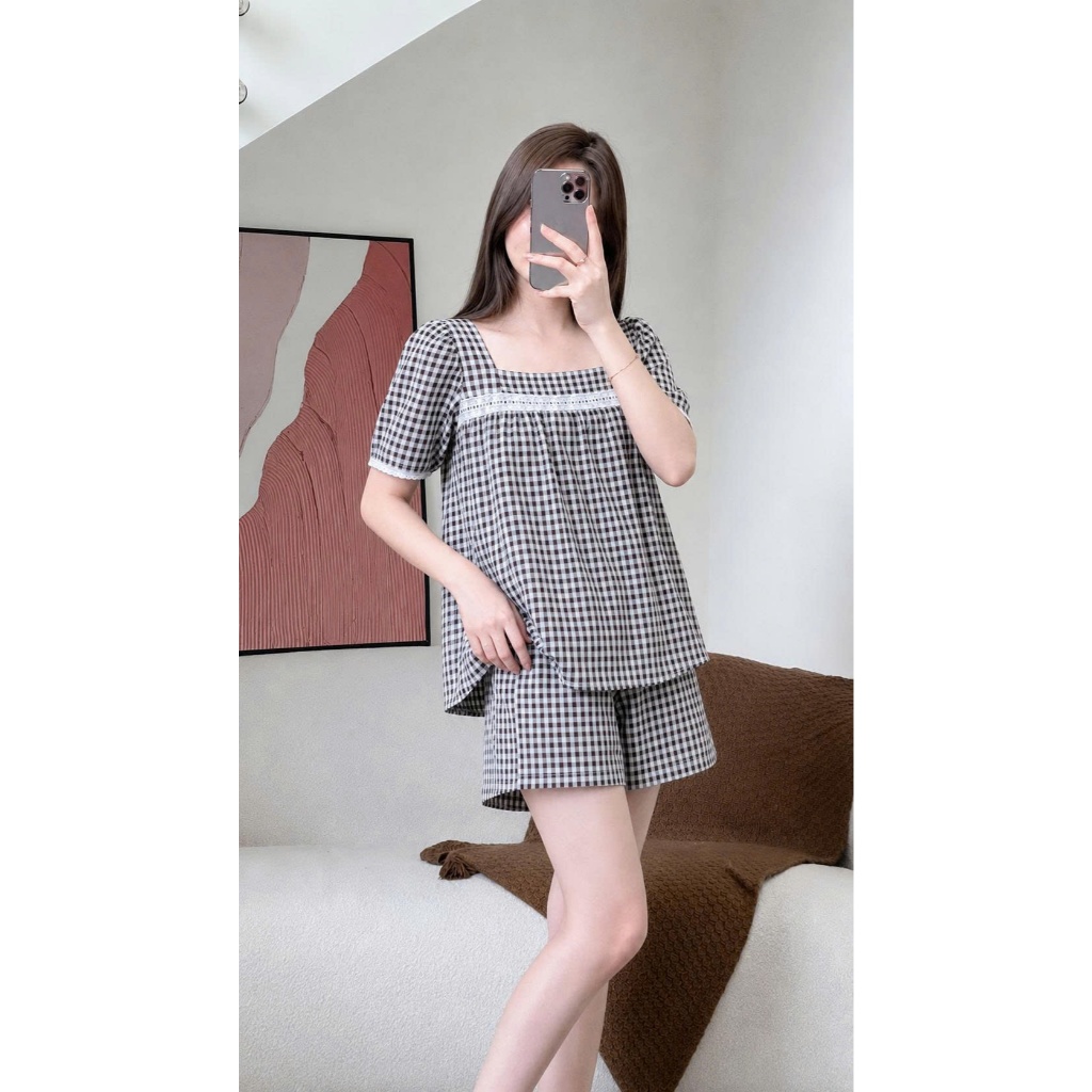 [BAE MALI] ชุดอยู่บ้านดีไซน์คอเหลี่ยมทรงต้นขา SP197 ทําจากผ้าฝ้ายนุ่ม