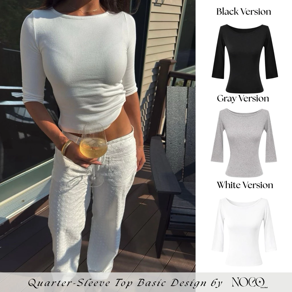 Heidi Top - เสื้อยืดแขนบานเล็กน้อยคอเรือโดย noco.label Soft Borib Material Basic Minimal Style