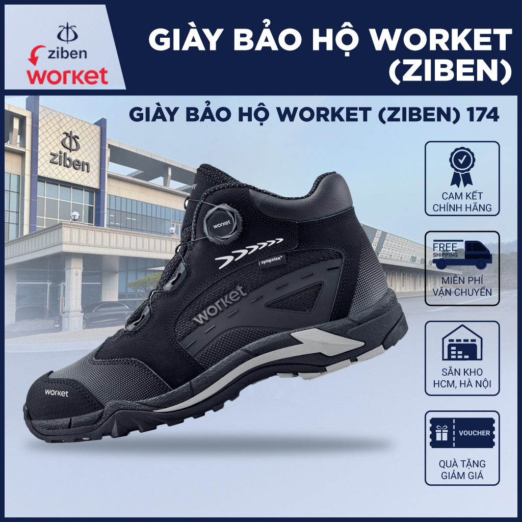 [GENUINE] Worket (Ziben) 174 รองเท้าเซฟตี้ กันน้ํา ระบายอากาศ กันลื่น ล็อคบิดสะดวก