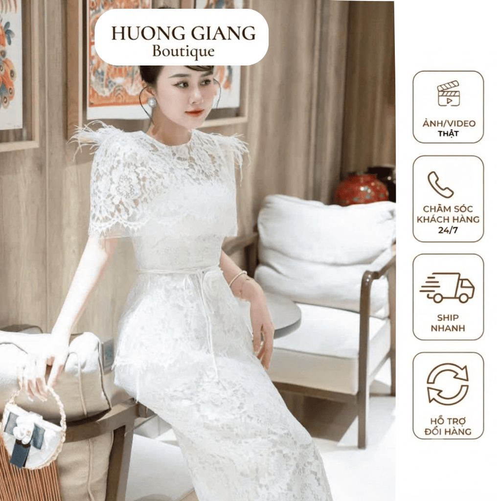 D0929 – ชุดเดรสปาร์ตี้ลูกไม้ยาวขนนกและดอกไม้ 3D – สีดํา