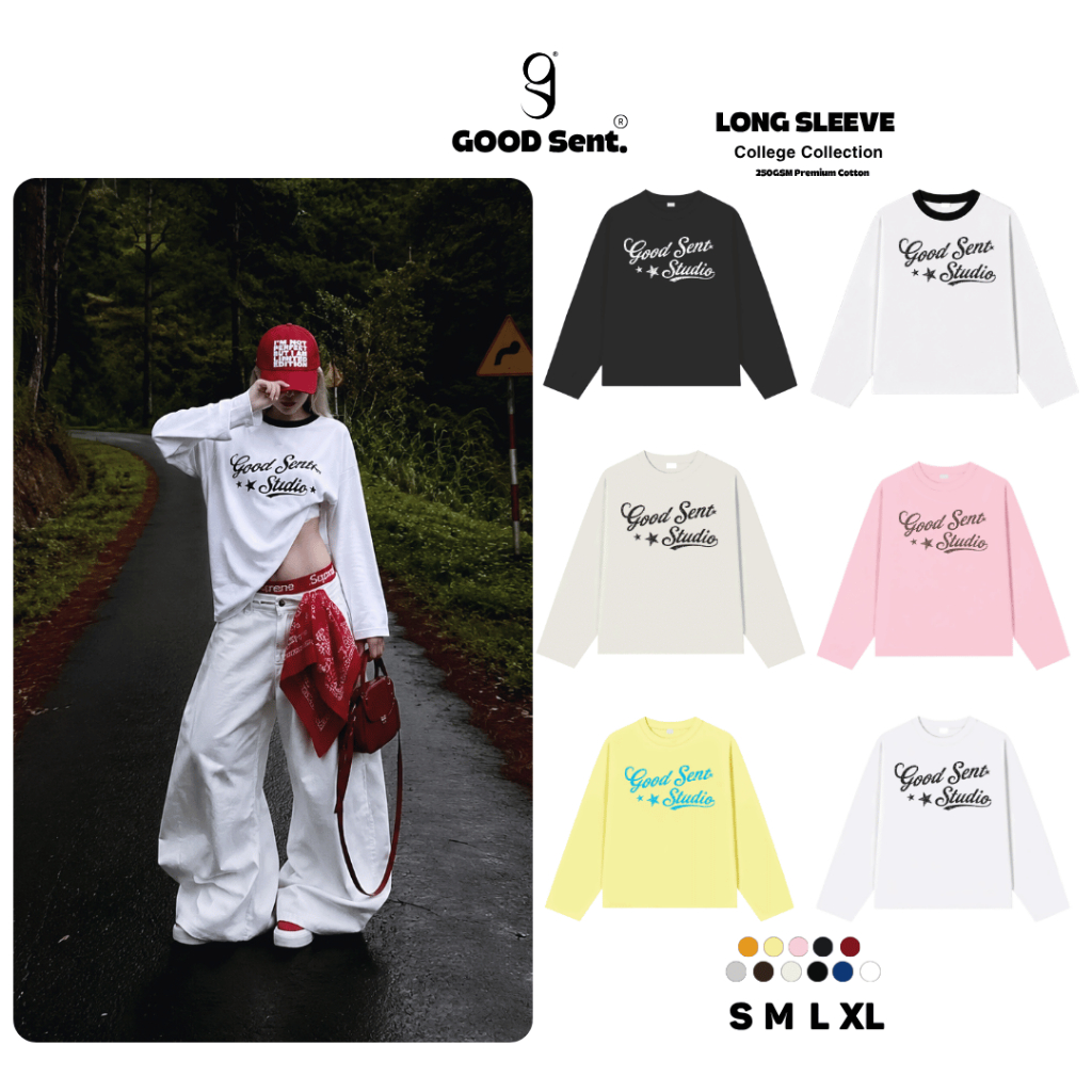 เสื้อยืดแขนยาว Unisex GOOD SENT Studio Form Boxy Cotton 250GSM - แบรนด์ท้องถิ่นผู้ชายและผู้หญิงรูปแบ