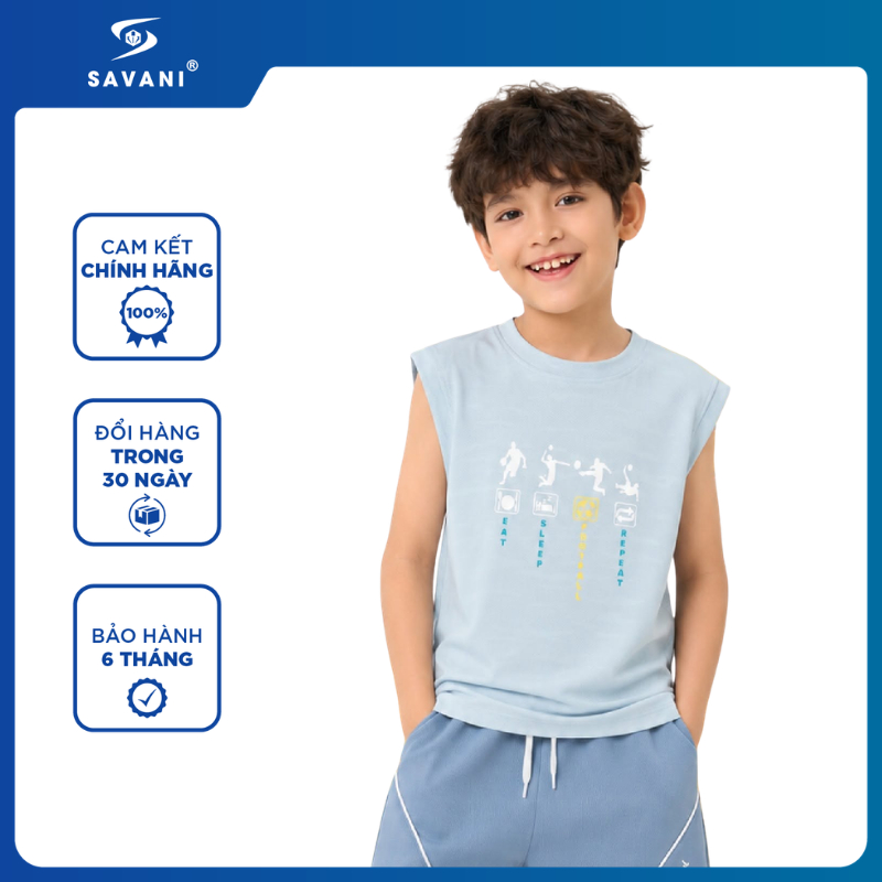 เสื้อกล้ามเด็กชาย SAVANI พิมพ์ลายหน้าอก ผ้านุ่ม ดูดซับเหงื่อ BBLA125S6