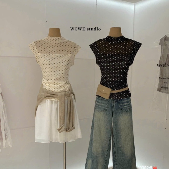 WGWE• เสื้อยืดตาข่ายลายจุดคอเต่า 10362 wgwe สินค้า QC ไซส์ SM