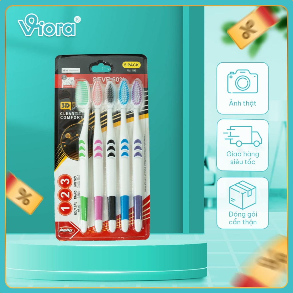 ชุดแปรงสีฟัน KAKA N196 5 ชิ้น สําหรับผู้ใหญ่ ขนแปรงนุ่ม คุณภาพสูง - VIORA SHOP