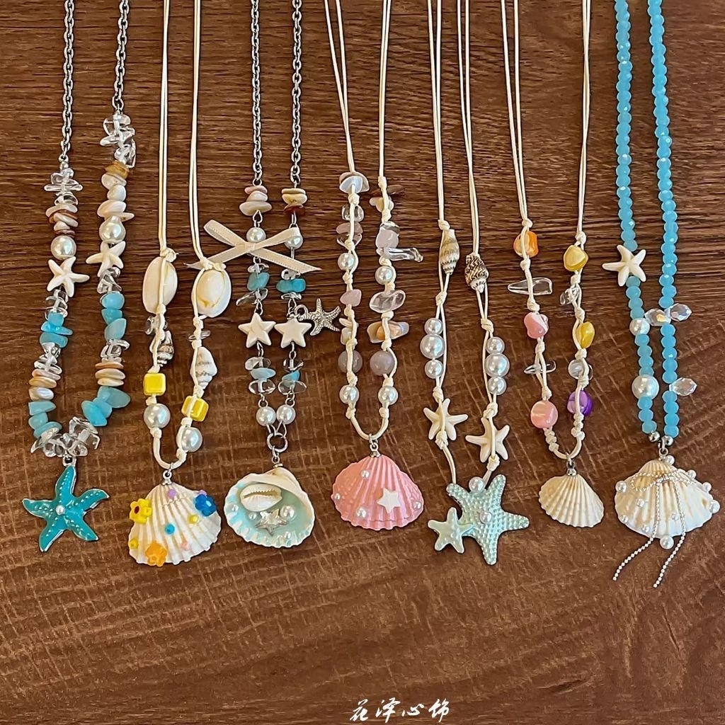 Handmade สร้อยคอชายหาดผู้หญิงปลาดาวเปลือกหอย Y2K 3COGa Travel Beach Accessories