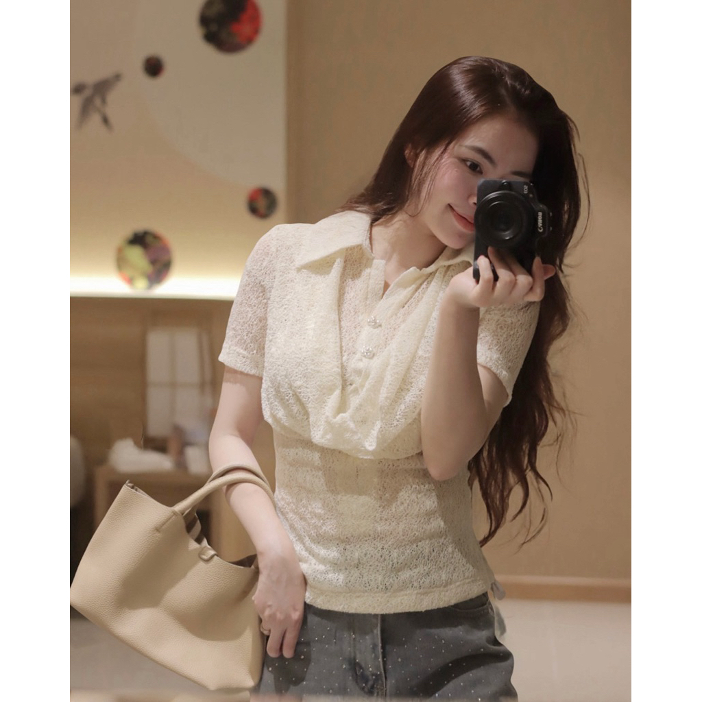 [NEW COLLECTION] เสื้อยืดตาข่ายยืดดีไซน์คอปกเชิ้ตสําหรับทํางานและเล่น Zika Top by Jang closet