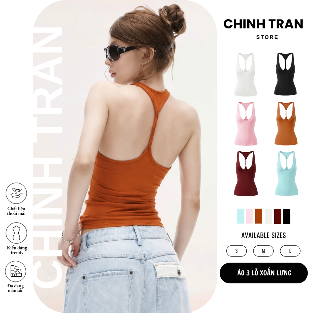 เสื้อกล้ามผู้หญิงคอยูเปิดหลังเซ็กซี่ บอดี้คอน บุคลิกภาพ - CHINH TRAN STORE
