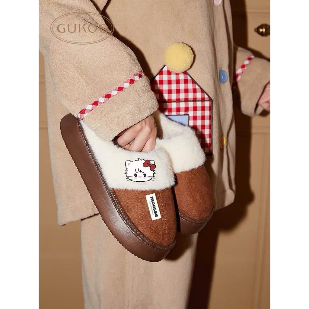 รองเท้าแตะขนเฟอร์ลาย Gukoo kitty
