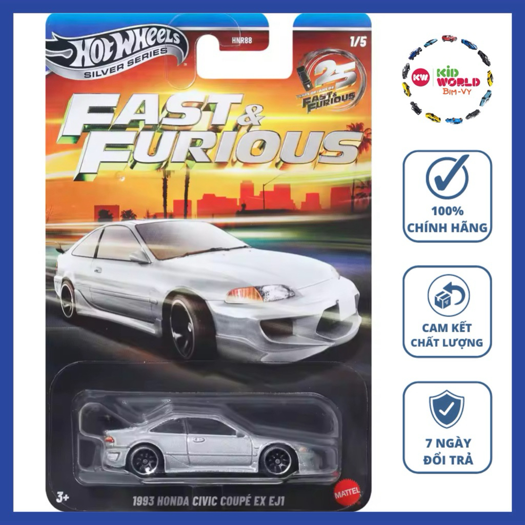 Hot Wheels Silver Series Fast & Furious 1993 Honda Civic Coupe EX EJ1 JKX20 รถโมเดล