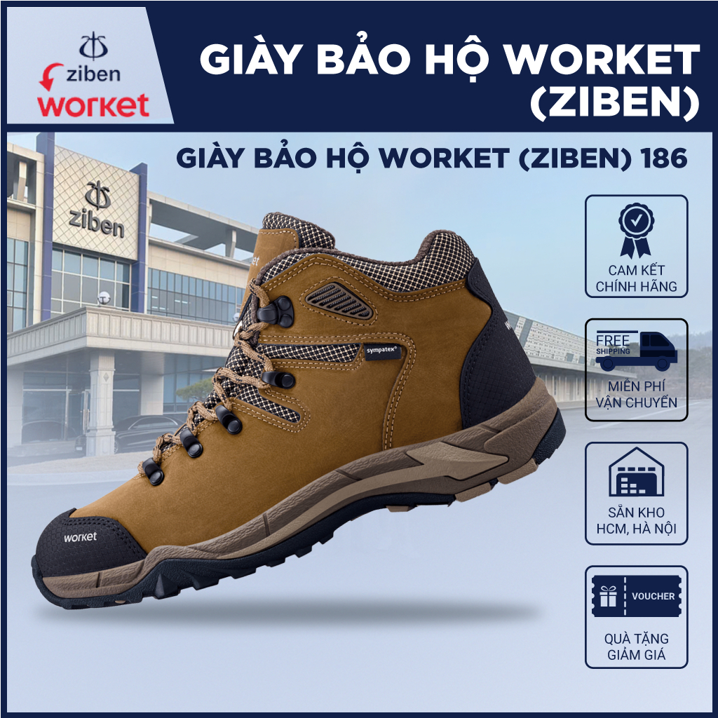 [GENUINE] รองเท้าเซฟตี้ Worket (Ziben) 186 กันน้ํา ระบายอากาศ ป้องกันนิ้ว พื้นป้องกันเล็บ