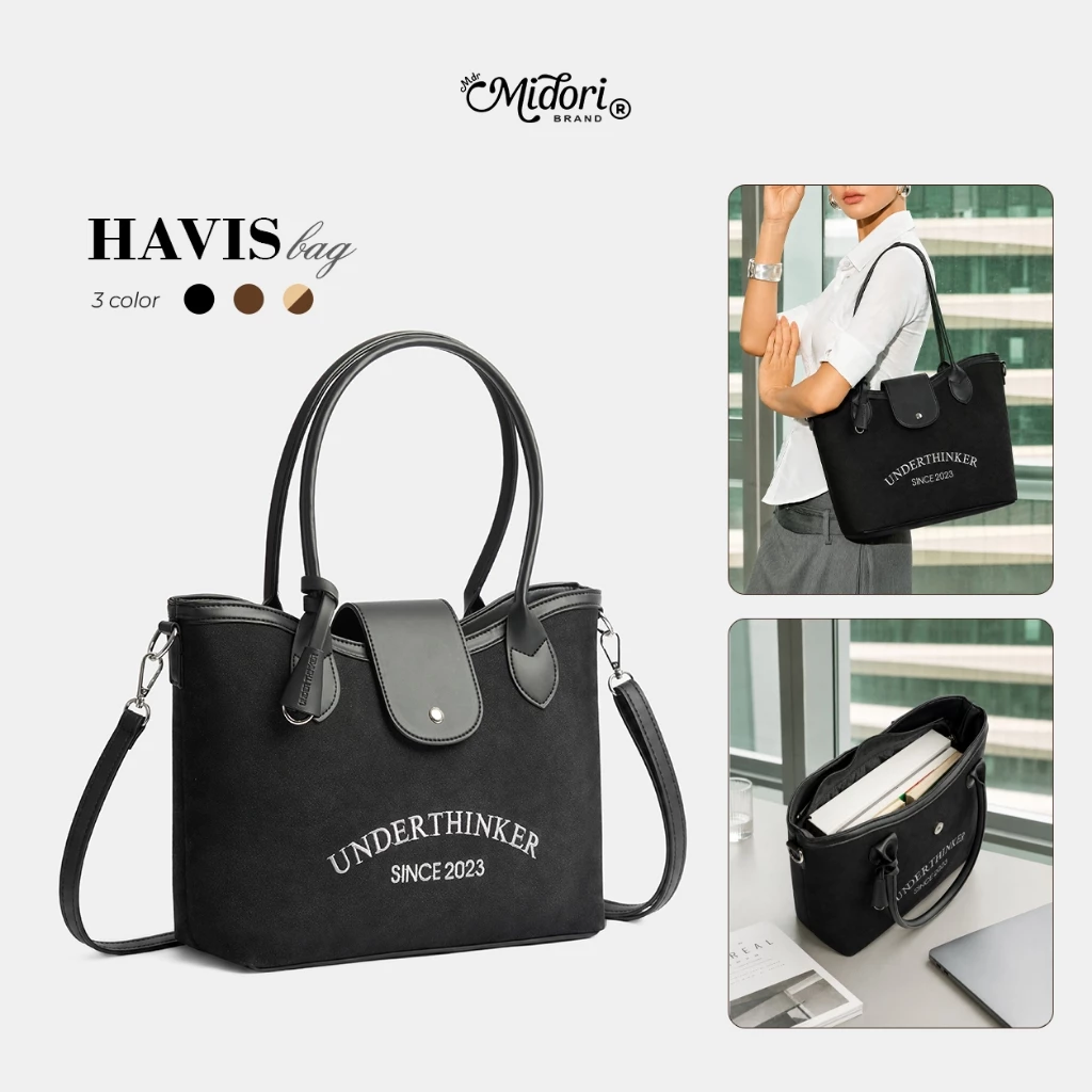 HAVIS Suede PU Tote Bag Laptop Work School Travel Large Capacity Unisex Shoulder Bag Chic | M STUDIO