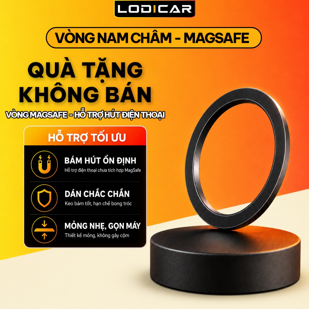 LODICAR - วงแหวนแม่เหล็กรองรับที่วางโทรศัพท์ในรถยนต์ Magsafe