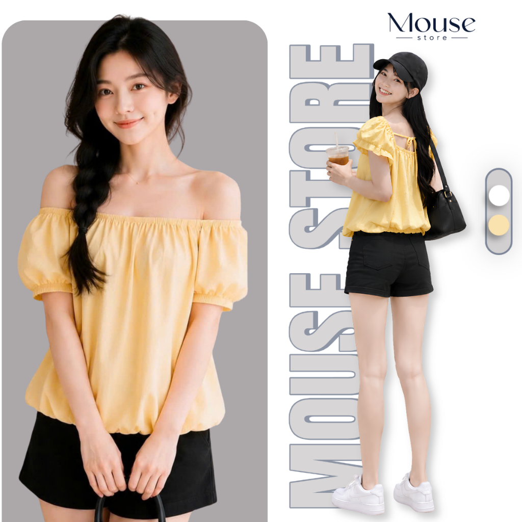 [ร้านเมาส์] เสื้อสตรีคอปกกว้างแขนสั้นสบาย Muse สบาย Babydoll Bun Beo