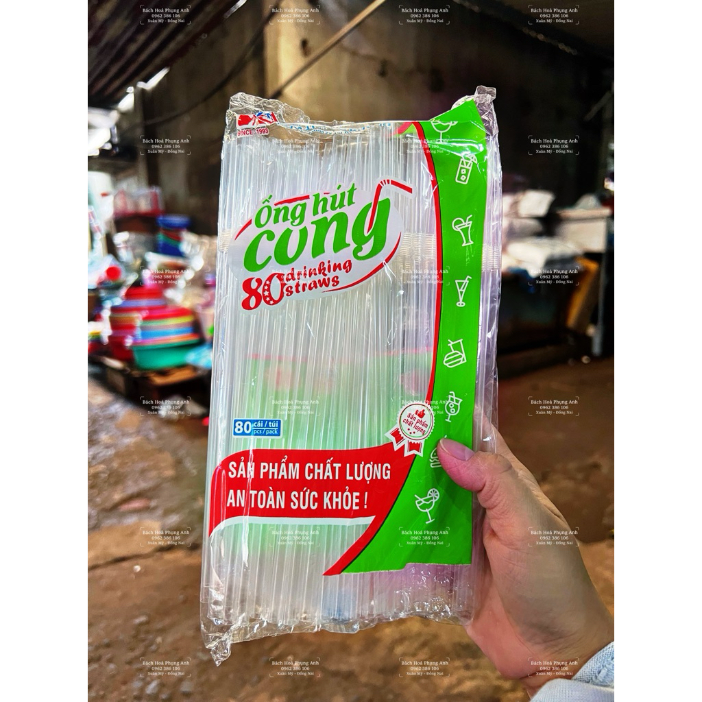 BAG OF CURVED STRAWS - Clear Suot - 80pcs - Phi6 Tan Truong khang